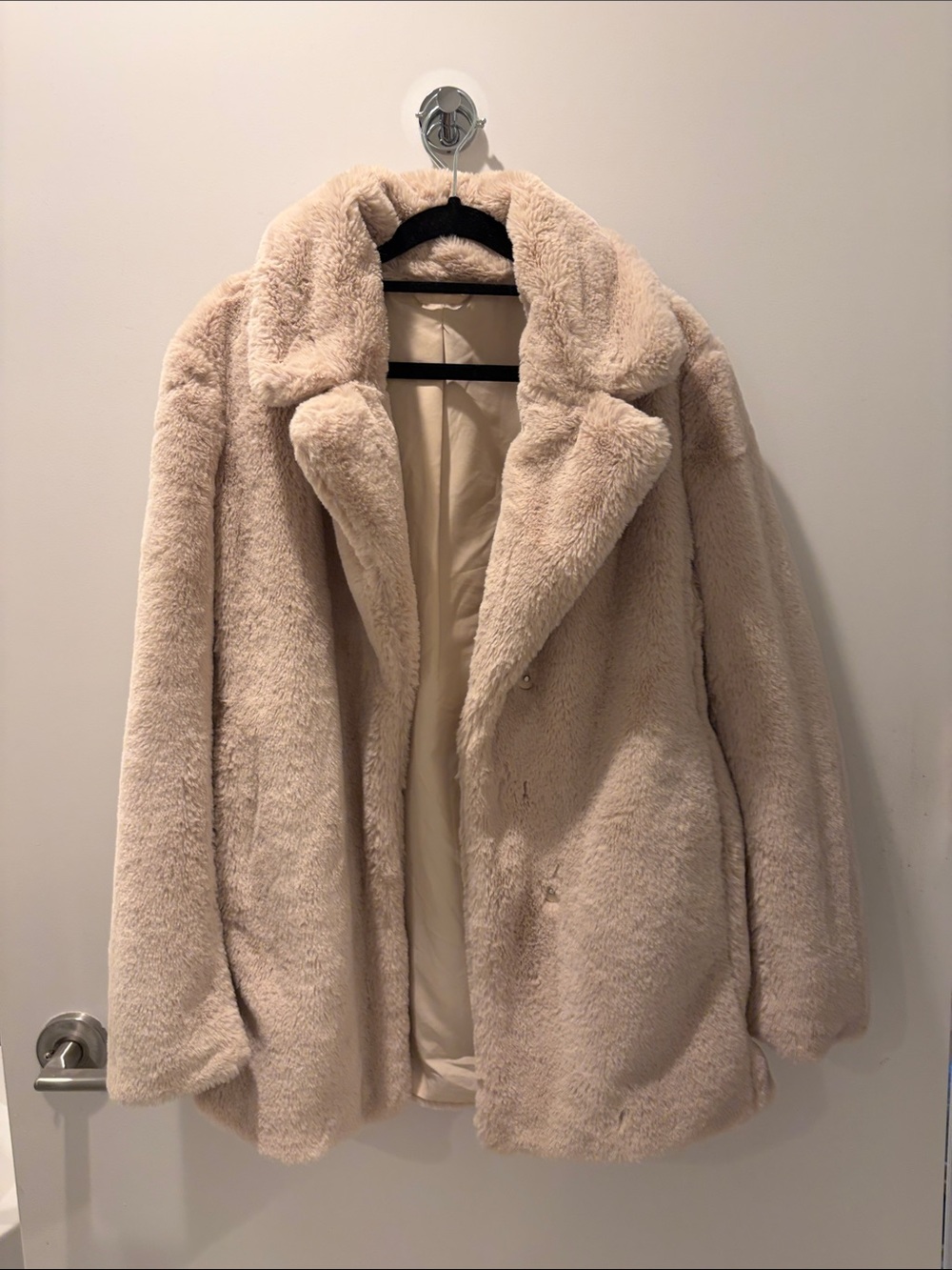 H&M Women's Teddy Faux Fur Coat - Cream
